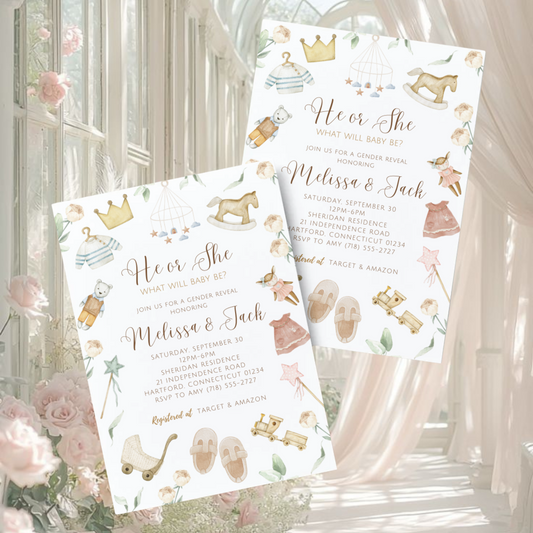 Neutral Vintage Gender Reveal Invitation
