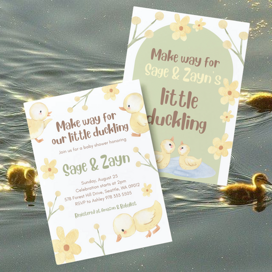 Waddle this way to Celebrate Baby on the way | Inspired by, Make way for Ducklings | Spring Baby Shower Invitation
