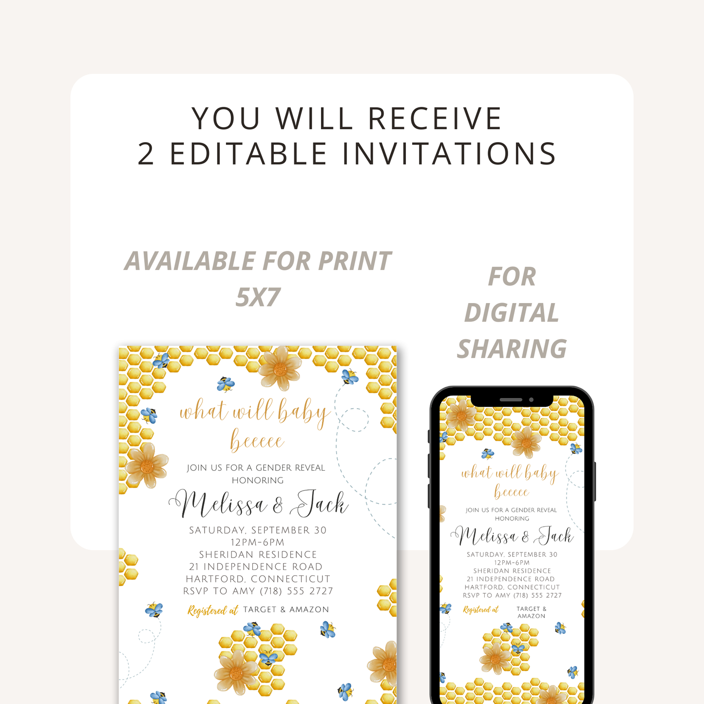 Bumble Bee Gender Reveal Invitation